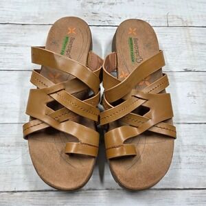 Baretraps Cassy Sandals Women 7.5M Tan Slide Memory Foam Strappy Toe Loop Wedge